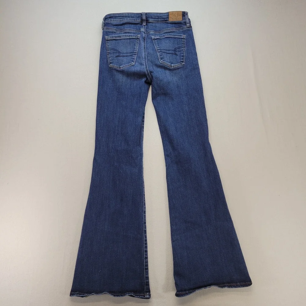 American Eagle‎ Flare Jeans Womens 0 Blue Low Rise Stretch Dark Wash Denim